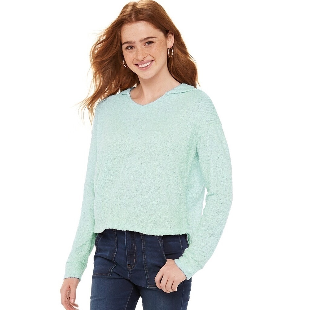 SO Juniors Cozy Lightweight Green Hooded Sweater (S)